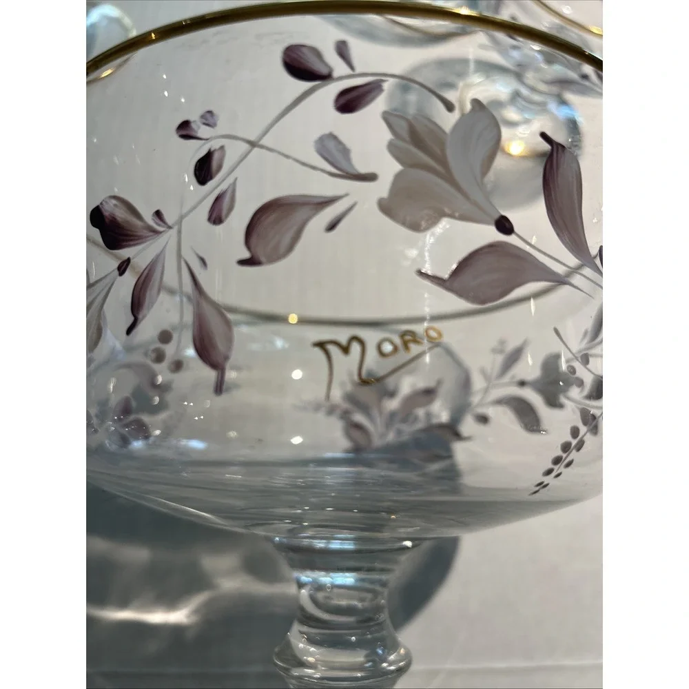 VTG MORO Signed Murano Hand Painted Gold Rim Trifle Compote and Dessert Cups COA